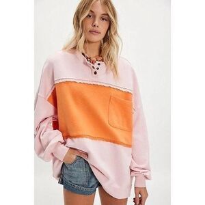 Free People Strawberry Sweatshirt Top Pullover Colorblocked Ribbed M NWT 284477